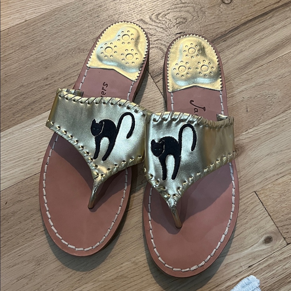 Jack Rogers Gold Cat Embellished Sandals